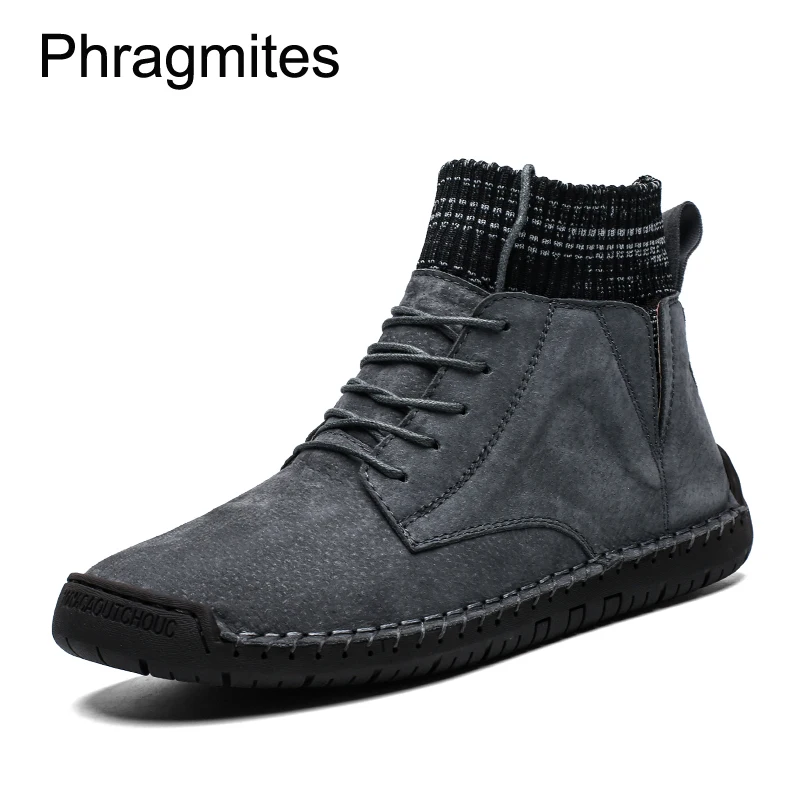 Phragmites/модные мужские ботинки простой дизайн Botas Mujer повседневная кожаная обувь с