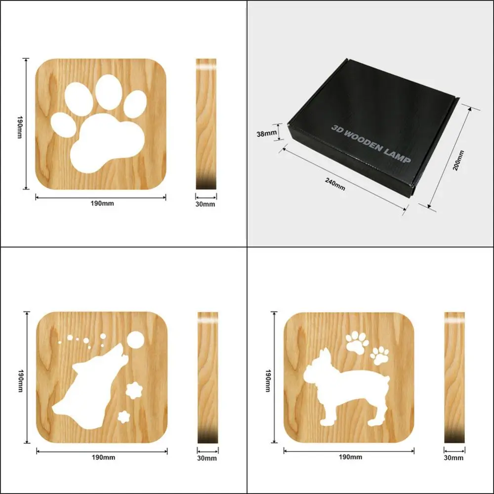 Moon волка слона 3D светодиодный деревянный ночной Светильник полые настольная
