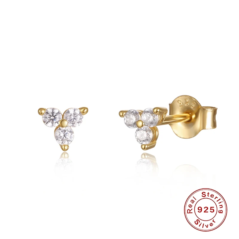 

Simple Cubic Zirconia 925 Silver Stud Earrings 18K Gold Silver Color Fashion CZ Stone Jewelry For Women
