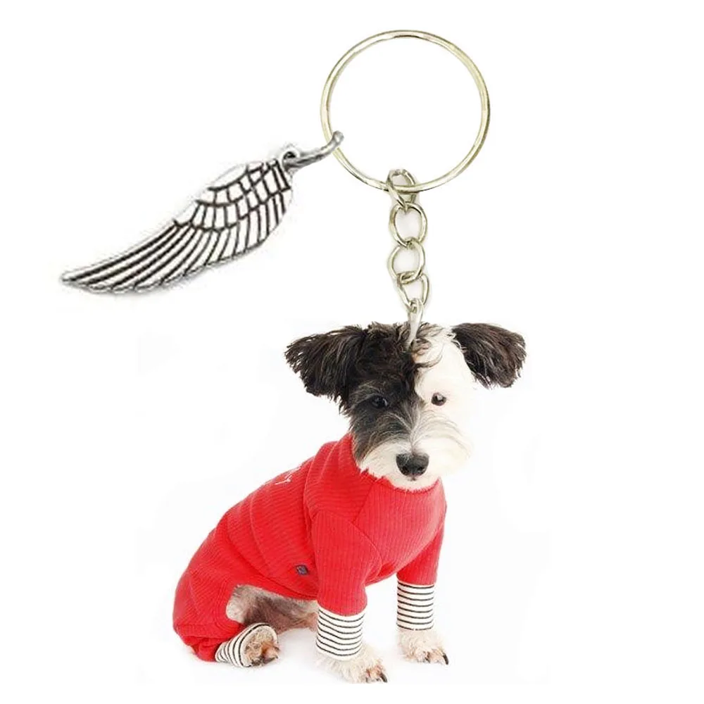 

Red Shirt Dog With Wing Keychains Animal Acrylic Keyring NOT 3D Llaveros Kawaii for Him Her Key Chain Accessories Cute Charms