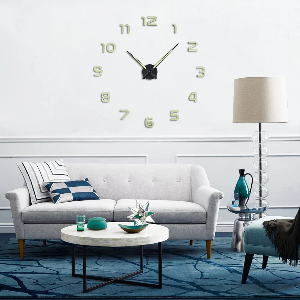 

Luminous DIY Wall Clock In Wall 3D DIY large Luminou Wall Clocks Home Office Decor Luminou Watch Sticker Quartz Large Wall Clock
