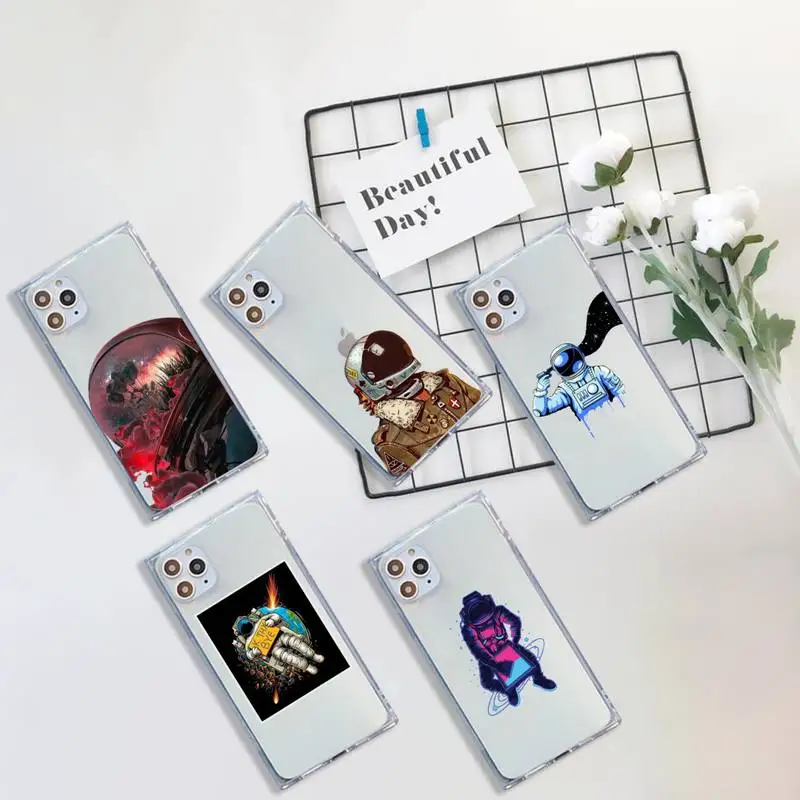 

ins romantic fantasy astronaut Phone Case For iPhone 7 8 11 12 X XS XR MINI Pro Max Plus Clear Square Transparent