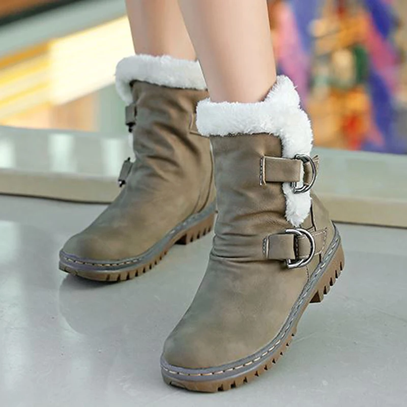 Модная обувь, классические женские зимние ботинки на Плоском Каблуке, зимняя обувь, теплые меховые ботинки, женская обувь, большие размеры 15