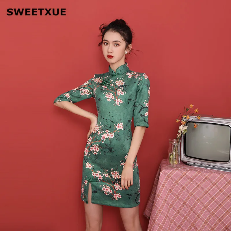 SWEETXUE осеннее китайское стильное современное платье Чонсам для девочек ретро