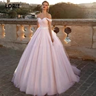 Блестящие тюлевые Розовые Свадебные платья LORIE, бальное платье, новинка 2020, вечерние платья принцессы с открытыми плечами, платье в стиле бохо со шнуровкой сзади