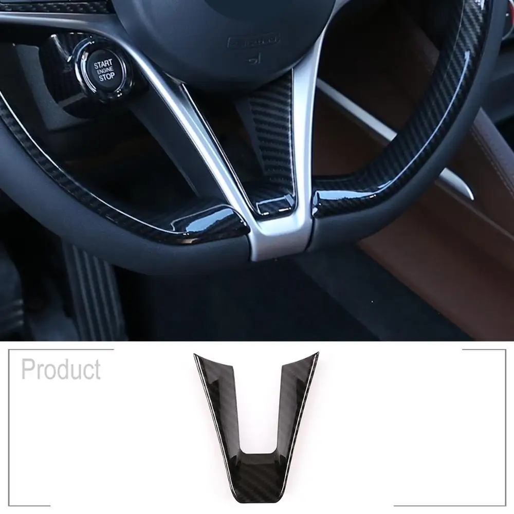 

4 Style ABS Carbon fiber/Red Car Steering Wheel Decoration Strip Trim For Alfa Romeo Giulia Stelvio 2017 2018 2019