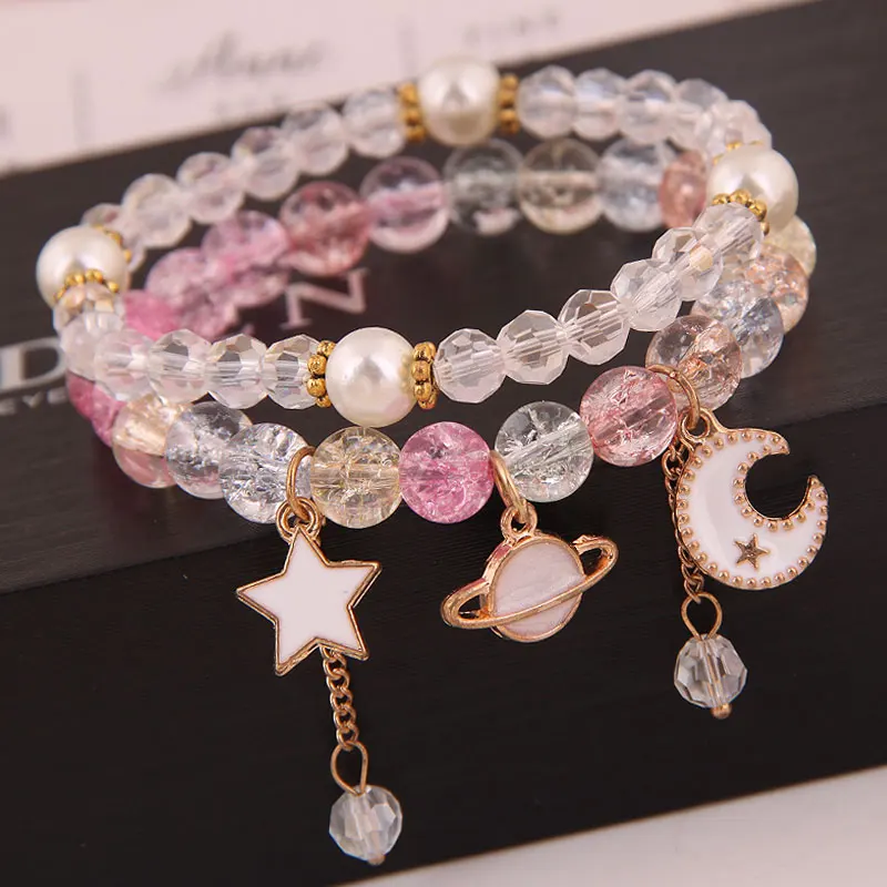 

Luxurious Bracelets & Bangles for Women Jewelry Fashion Alloy Crystal Beaded Charm Bracelet With Star Pendant Gifts Bijoux