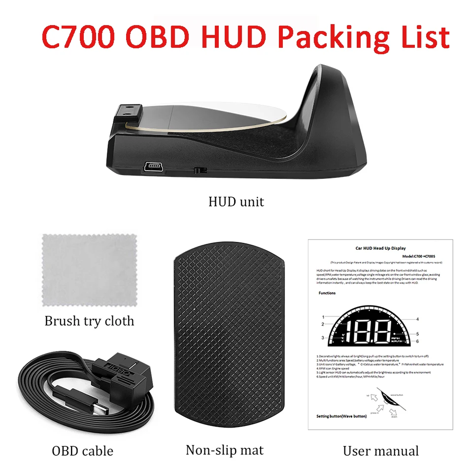 HD C700 OBD2 автомобильный HUD Дисплей дорожный бортовой компьютер gps Спидометр