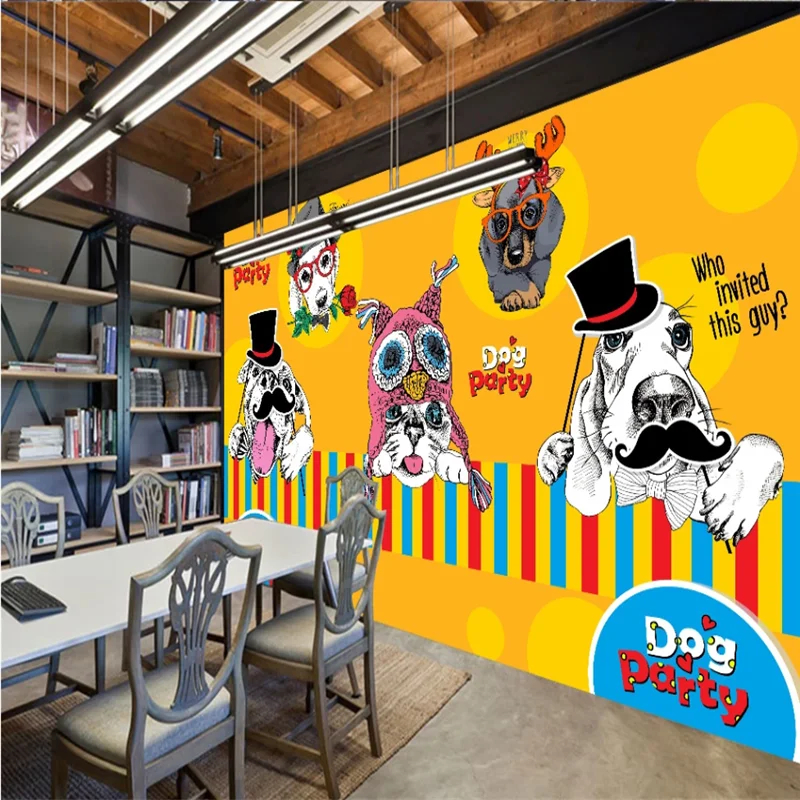 Обои на заказ большая роспись ручная милый джентльмен щенок детская комната