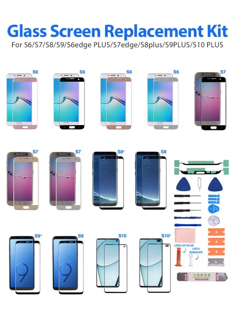 Комплект для замены экрана для samsung Galaxy S10 S9 S8 серии передних стеклянных линз и УФ клей для samsung передних стеклянных чехлов