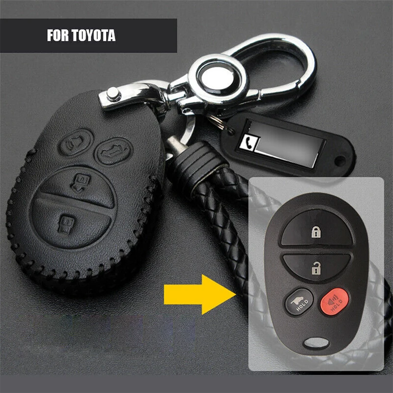 

For Toyota Sienna 2004-2016 Stying Accessories 1X Genuine Leather Car Smart Remote Key Case Fob Keychain Cover Holder Skin Shell