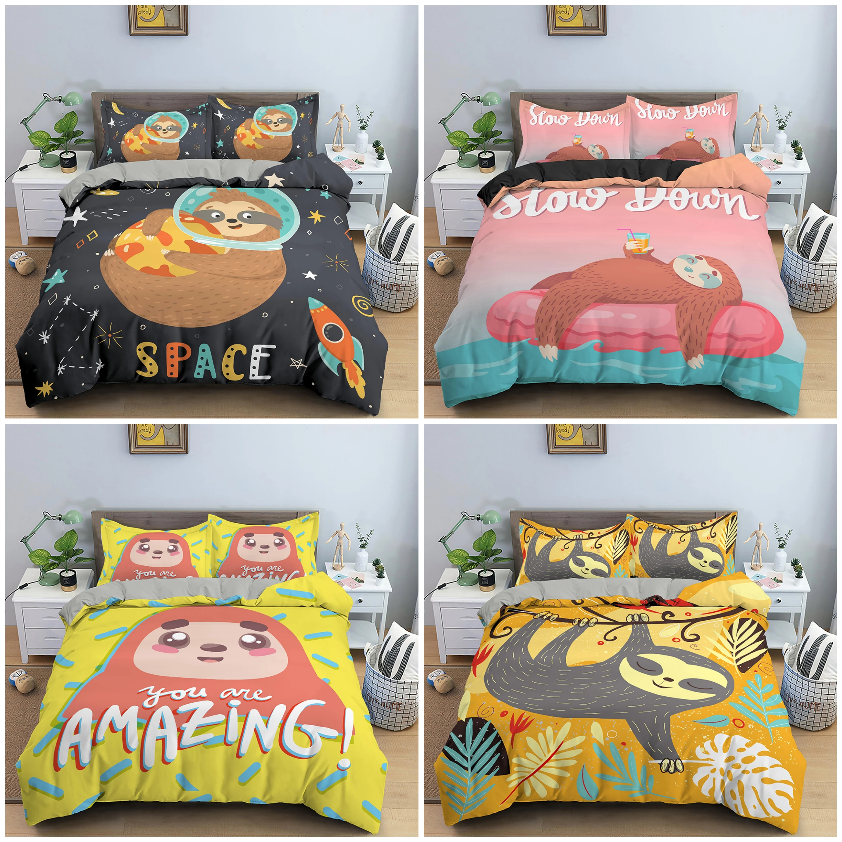 

Cute Cartoon Animal Bedding Set Soft Microfiber Duvet Cover Set With Pillowcases Single Double Queen King for Kids Home Textile