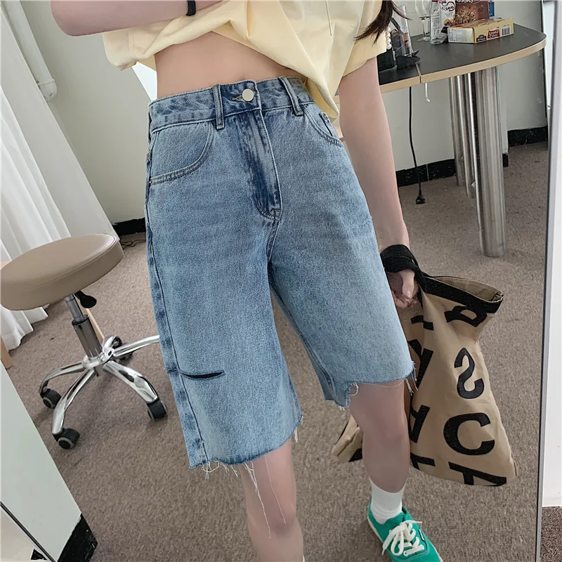

Shorts Women Retro Denim Holes Design Chic Harajuku Couple Short Trouser Casual Popular High Street Korean Ladies Clothes Unisex