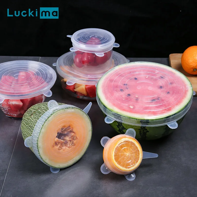 Универсальные многоразовые силиконовые эластичные крышки для пищевых продуктов