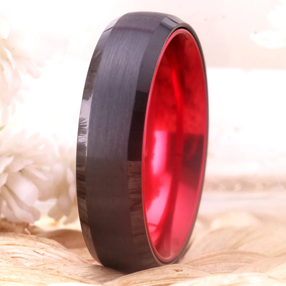 

Anniversary Gift Wedding Rings For Women Men's Tungsten Ring Black Tungsten & Red Aluminum Engagement Ring Free Engraving Ring