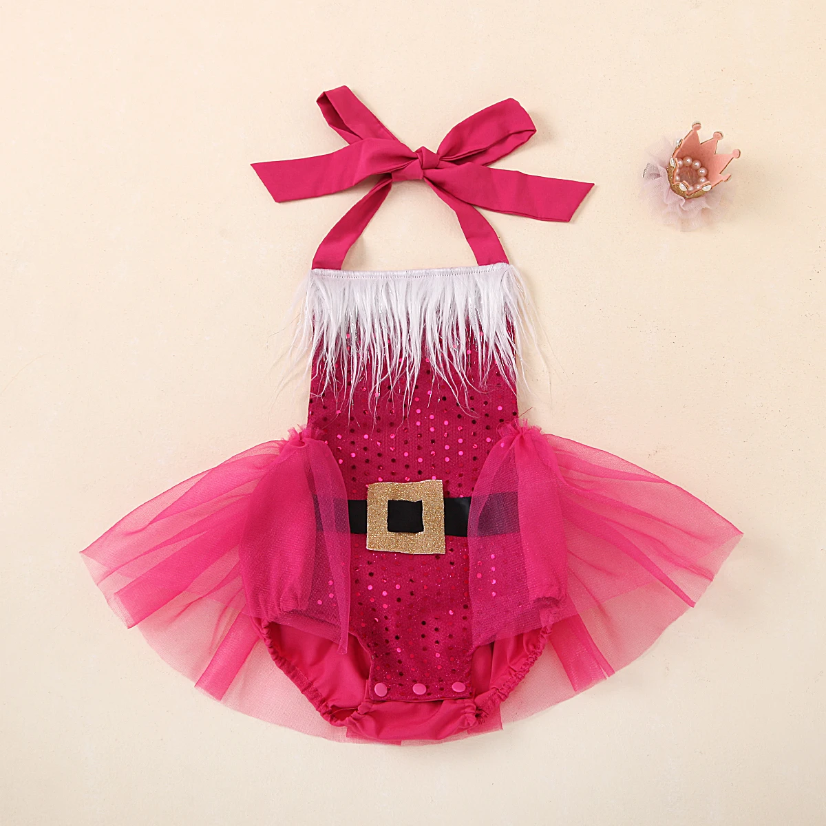 

Christmas Newborn Toddler Baby Girl 3M-24M Sleeveless Lace Tutu Halter Bodysuit Outfit Clothes