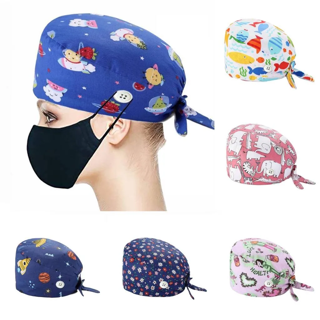 

Pet Hospital Doctor Work Hats Operating Room Printed Sweat-absorbent Scrub Cap Dental Clinic Nursing Caps gorros quirurgicos