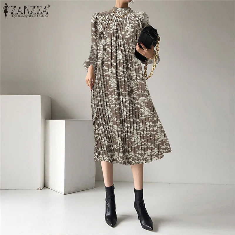 

Autumn Puff Sleeved Dress ZANZEA Women O-Neck Baggy Kleid Party Casual Midi Dress Vestidos Holiday Party Elegant Loose Sundress