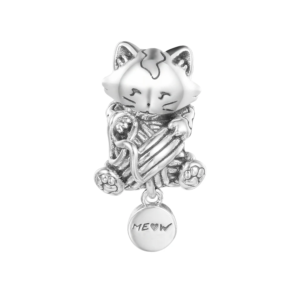 

Новинка 2021, подвеска в виде котят из серебра и пряжи для браслетов, женские бусины для изготовления ювелирных изделий