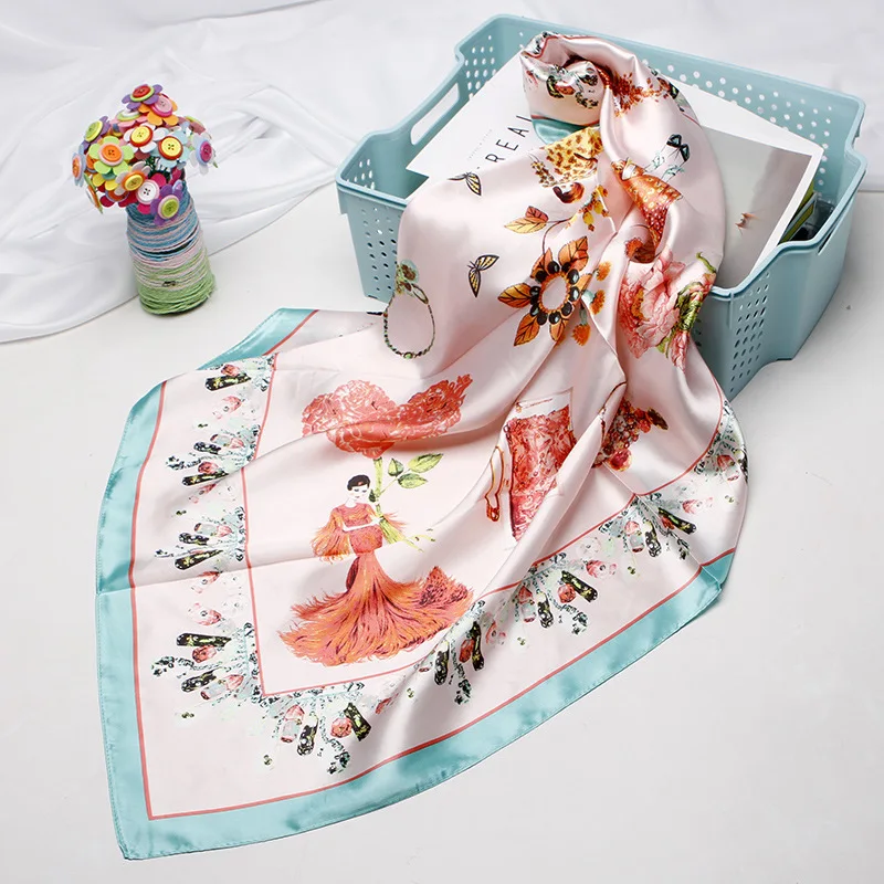 Квадратные шарфы Женский солнцезащитный шелковый шарф с принтом цепей Женская