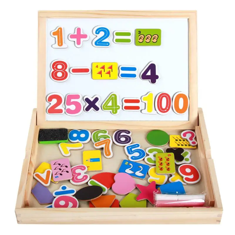 

Wooden Magnetic Puzzle Double Sided Drawing Board Toy Preschool Montessori Educational Number Collage Children's Toys Gift