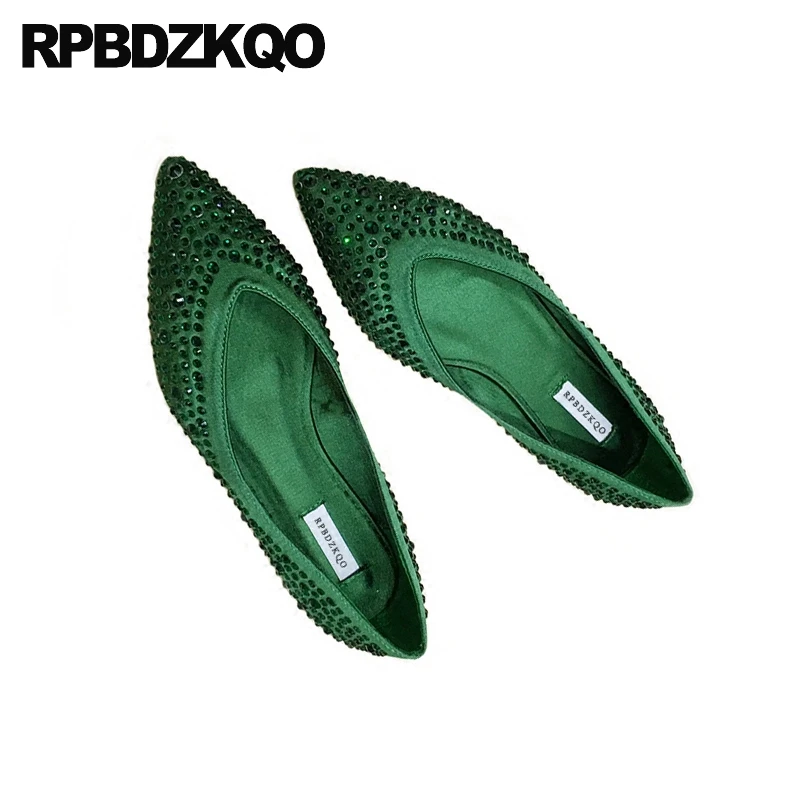 Зеленого цвета без застежки Стразы Острый мысок Туфли-сатин красное вино Мягкая
