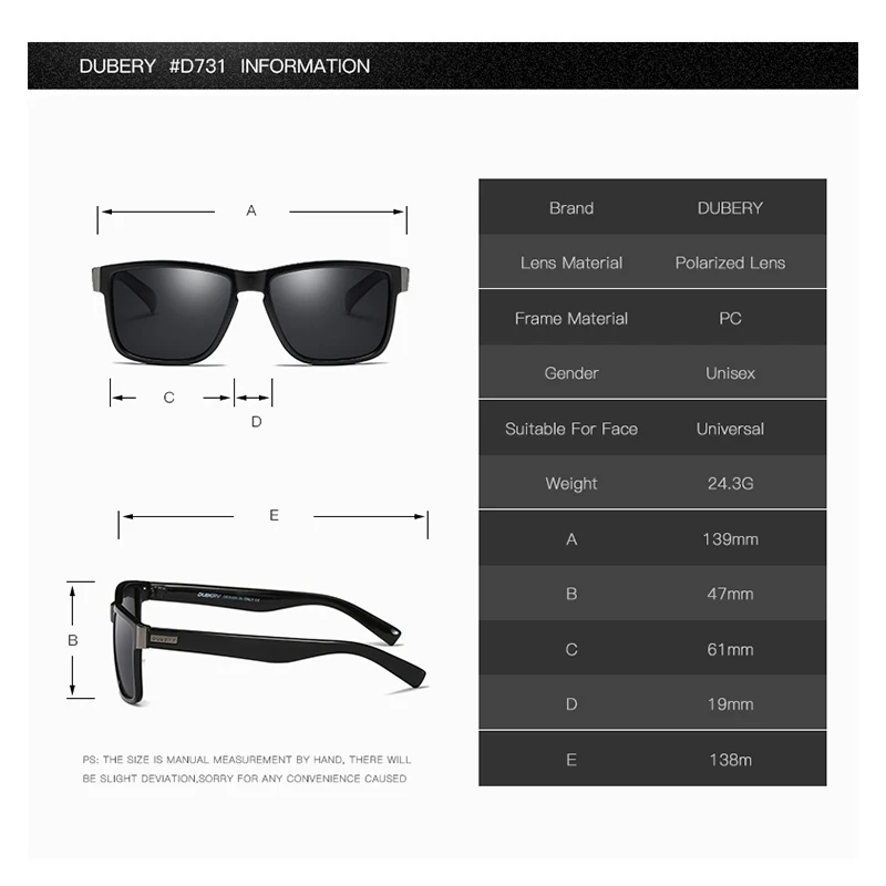 DUBERY 2020 Classic Brand Design Men Polarized Sunglasses PC Frame Colorful Resin Lenses Sun Glasses UV400 Driving Goggles D3 | Аксессуары