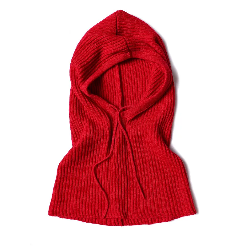 100%merino wool knit hooded scarf beanies adjustable size 35x50cm for unisex