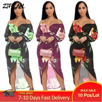 bulk items wholesale lots sexy women floral print mid calf dresses off the shoulder long sleeve party night clubwear y2k dress