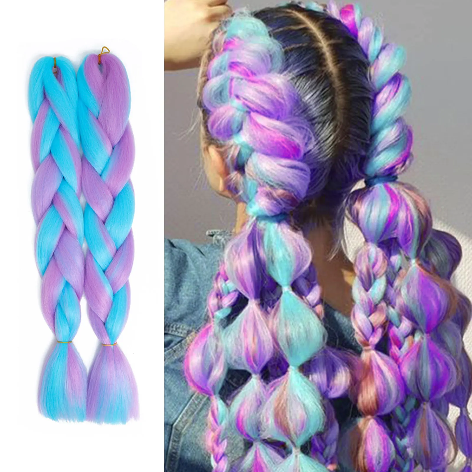 

Braiding Hair Pink Purple Blue Blonde Color Ombre Synthetic Jumbo Braids Hair Extension For Black Women