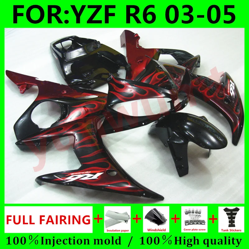 

NEW ABS Motorcycle Injection mold Fairing kit for YAMAHA YZFR6 03 04 05 YZF R6 2004 Bodywork Fairings 2003 - 2005 set red flame