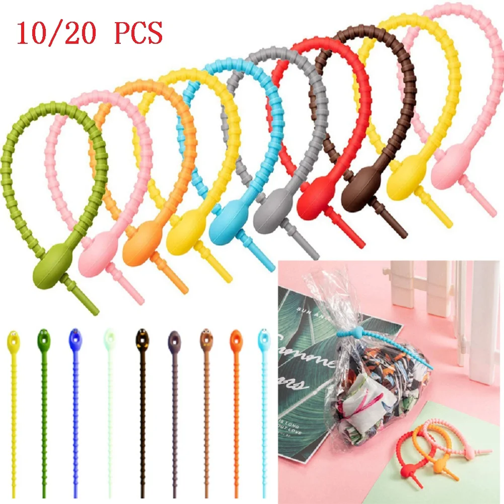 

Silicone Self-Locking Wire Cable Zip Ties Multi-functional Reusable Cable Ties Organiser Fasten Cable Food Bag Bundle Tool