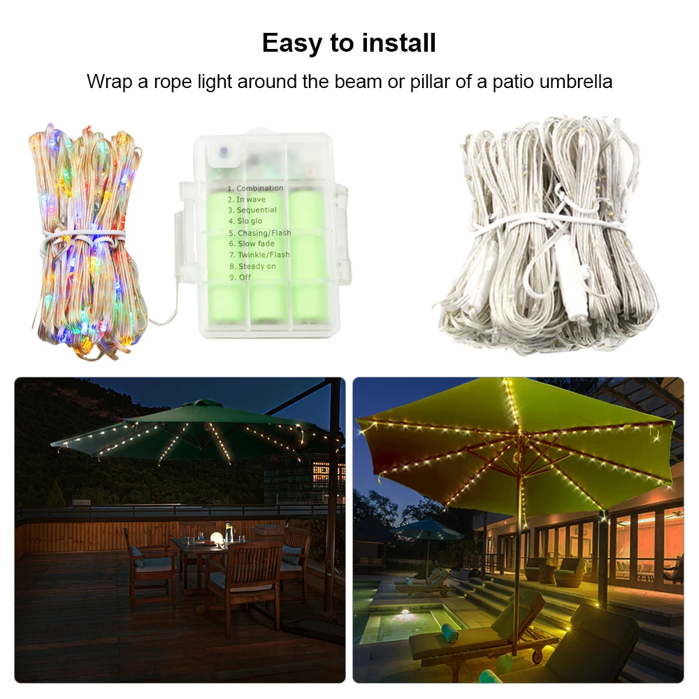 

104 LEDs Battery / Solar Power Parasol Light Waterproof Patio Umbrella Strip Light Fairy Lights Remote Control Landscape Lamp