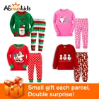 Пижама для мальчиков и девочек, Повседневная хлопковая, мягкая, приятная для кожи, с длинным рукавом, штаны, 2 шт., рождественские пижамные наборы