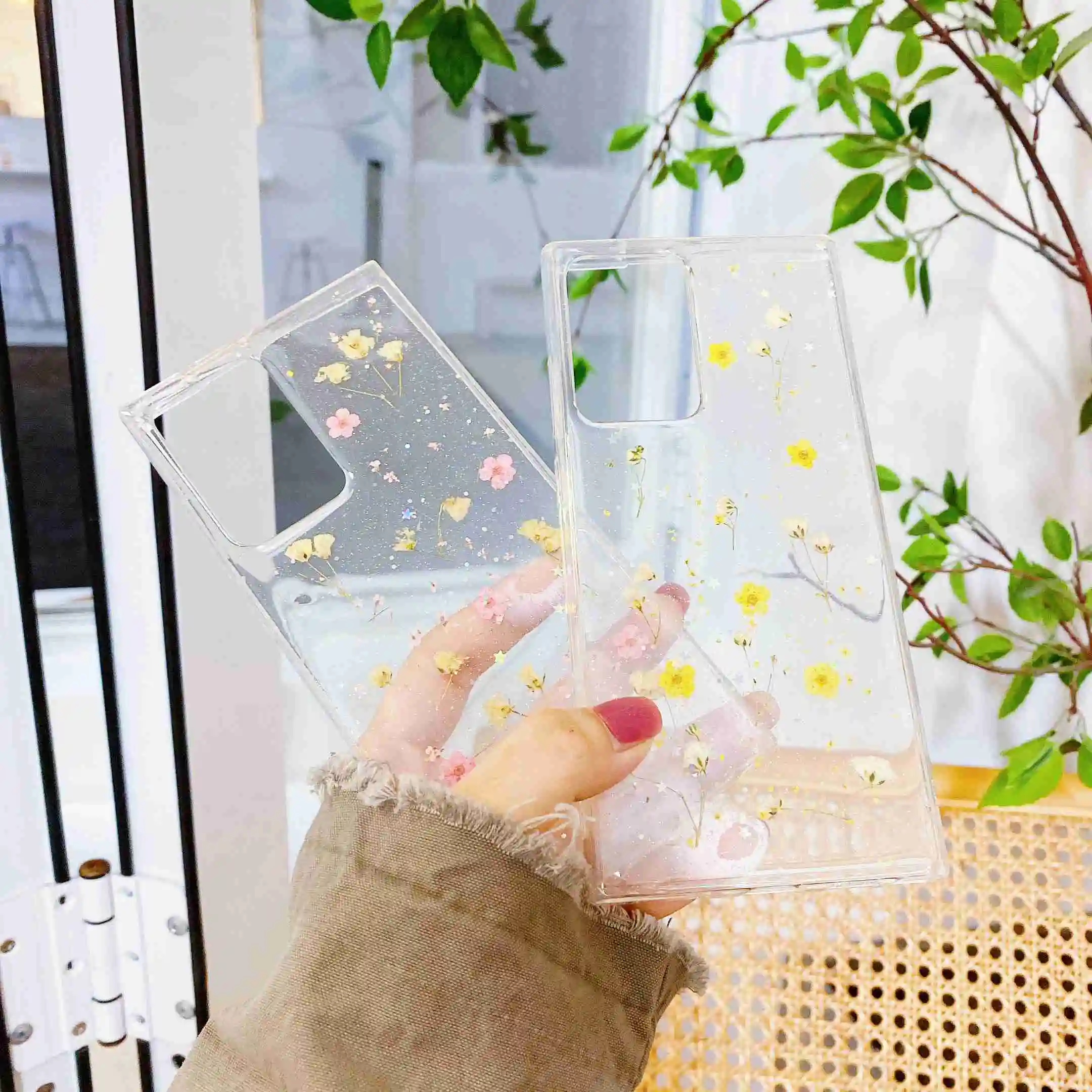 

Luxury Bling Sequin Case For Samsung Galaxy S21 S20 Note 20 Ultra FE S8 S9 S10 Plus Note 10 Plus 9 8 Lite Real Dry Flower Soft