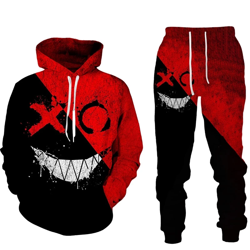 

Demon Smile Print Men's Fashion Hoodie Sport Suits 2pc Men's Clothes Jogging Casual Sportswear Men's Hoodies + Pants Two Piece S
