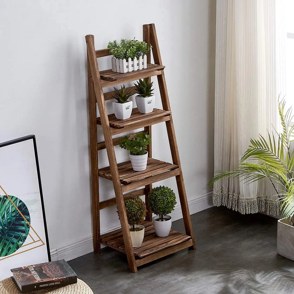 

Wooden Plants Stand Flower Plant Rack Display Pots Holder 4 Tiers Folding Storage Shelf Shoes Rack Book Shelf Home Decor