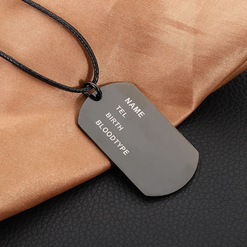 Stainless Steel Jewelry Black Charm Military Army Name ID Tag Pendant with Chain Sex Birth Bloodtype | Украшения и аксессуары