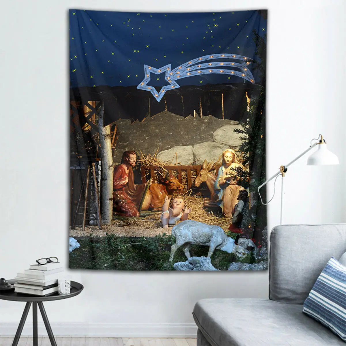 

Statue Nativity Scene Jesus Wall Hanging Mural Tapestry Blanket Art Home Decor
