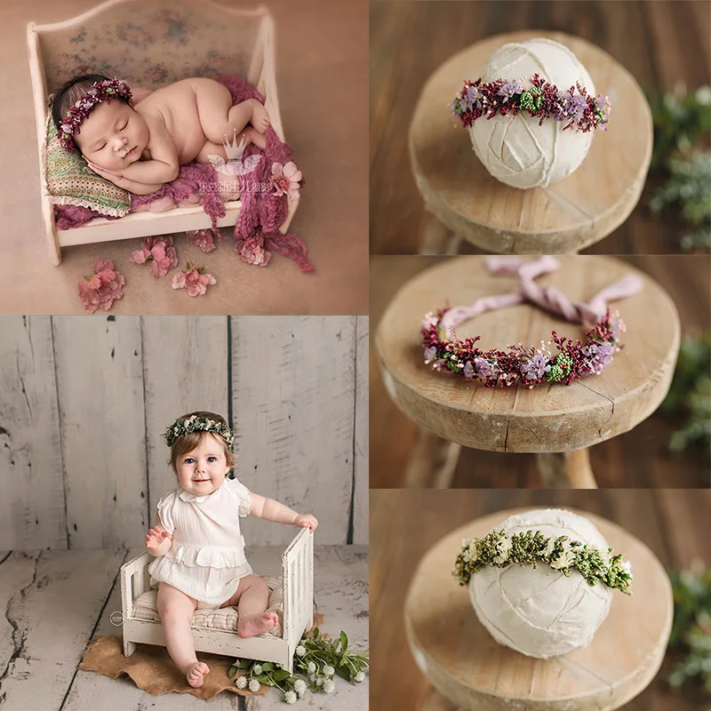 2021 Newborn Photography Props Baby Floral Headband Full Moon Baby Headwear Baby Princess Girl Hair Accessories Flower Headband