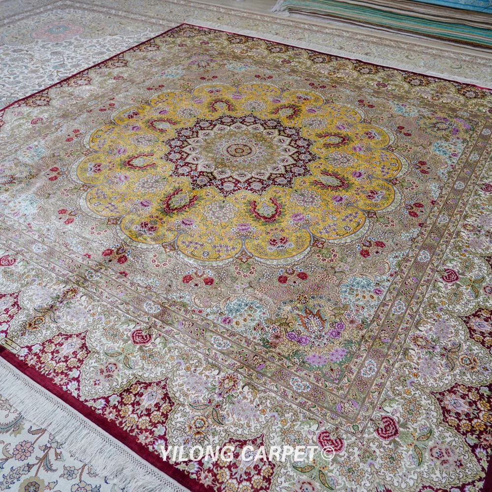 Koop Yilong 9 'X 9' Vantage Antieke Turkse Oosterse Perzische Ontwerp Vierkante Zijden Tapijt (TJ187A)