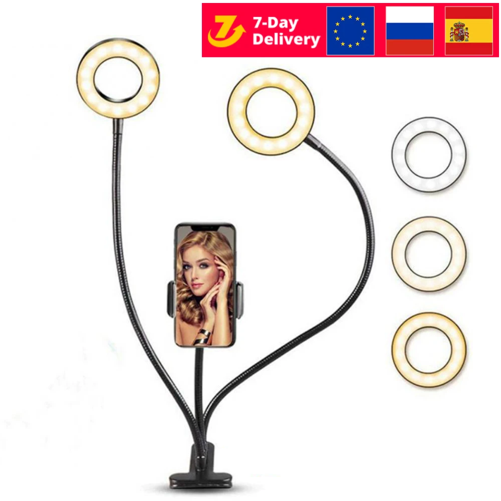 

LED Selfie Ring Light with Cell Phone Holder Stand Ring Lamp Photography Ringlight For Tiktok Youtube Media Influencer Live