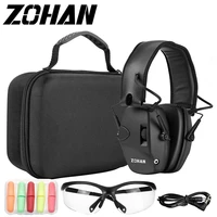 zohan electronic noise reduction earmuffs nrr 22 db hearing protection set with big case goggles cable and 5 pairs of earplugs