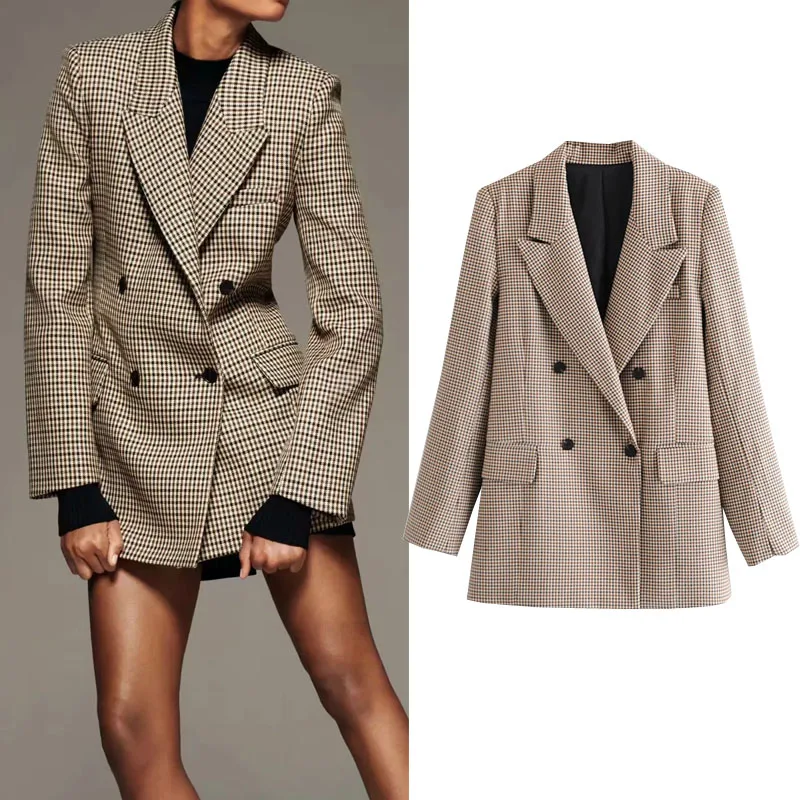 

Za Frauen Blazer Casual Brown berprft Jacke Weibliche Herbst Lange Hlse Frau Winter Mantel Geflochten Blazer Taste Up Mntel