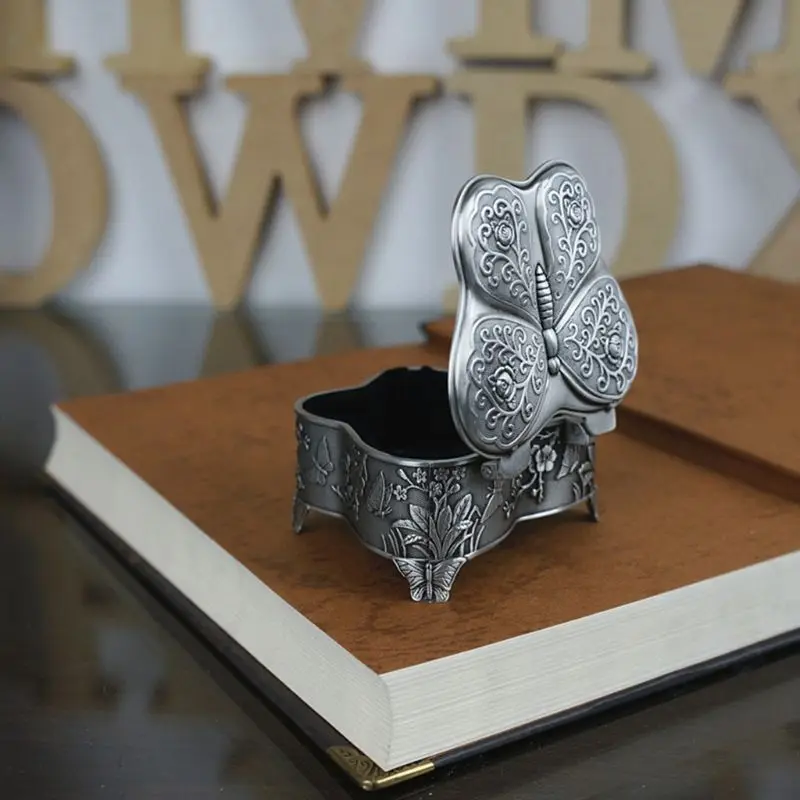 Винтажная металлическая шкатулка для драгоценностей кольцо серьги ожерелье