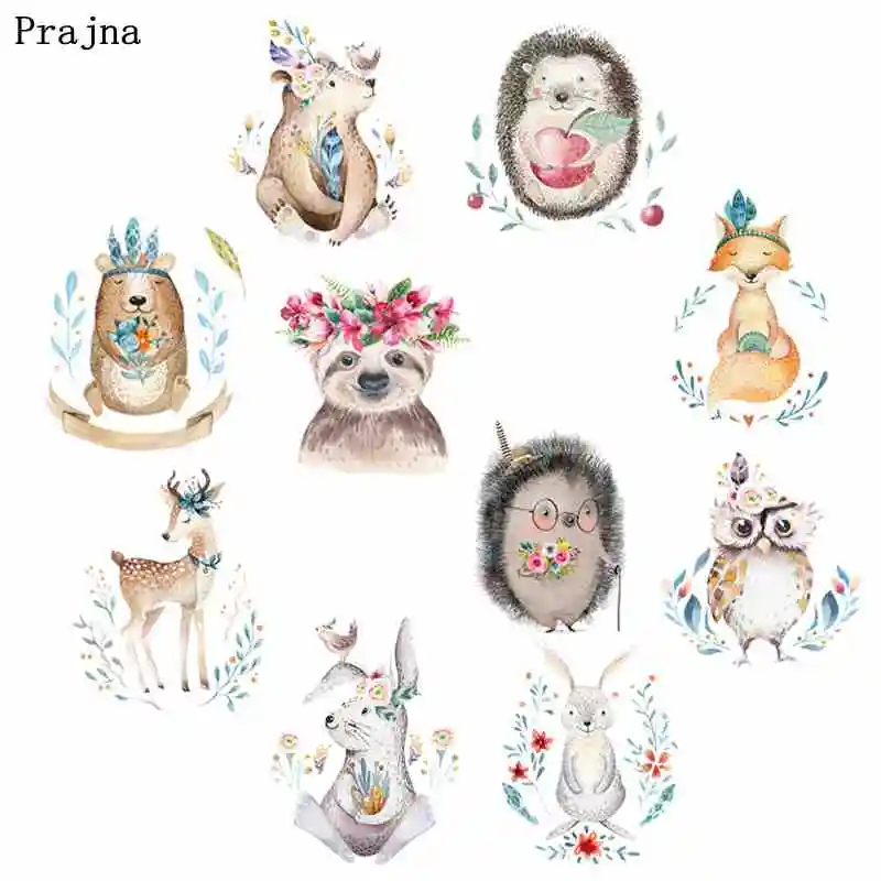 

Prajna Cute Animals Patches Iron On Transfers Vinyl Heat Transfer Hedgehog Fox Stickers On Kids T-shirt DIY Patches For Clothing