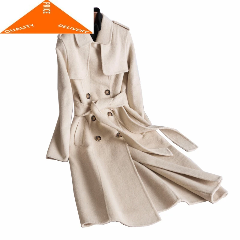 Шерстяное пальто женское элегантное зимнее 2020 корейская мода кашемировая