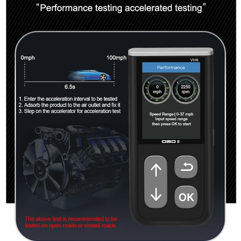 

Car Fault Diagnostic Scanner Bluetooth OBD2 EOBD Code Reader Engine fault removal w/ brake, distance, acceleration test