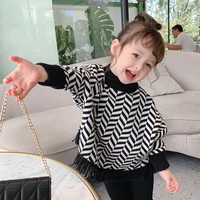 new girl casual sweater childrens knitted round neck springwinter kids cute cloak keep warm thicken houndstooth high quality