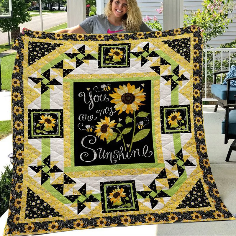 3d-одеяло в клетку с изображением подсолнуха и пчелы летнее крутое уютное одеяло